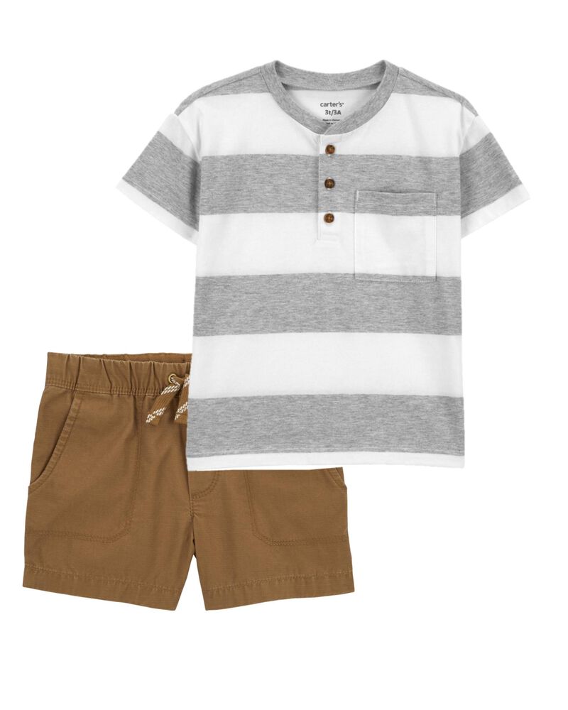 Toddler 2-Piece Striped Jersey Henley & Pull-On Shorts Set, image 1 of 1 slides