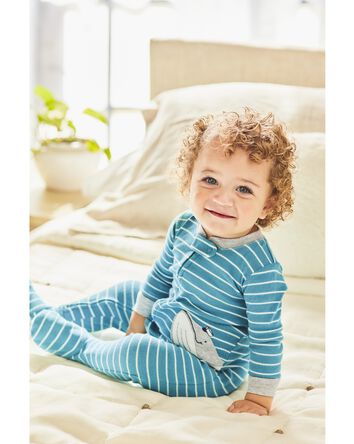 Baby 1-Piece Striped Whale 100% Snug Fit Cotton Footie Pajamas, 