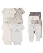 Baby 9-Piece Short-Sleeve Bodysuits & Pull-On Pants Set, image 1 of 9 slides
