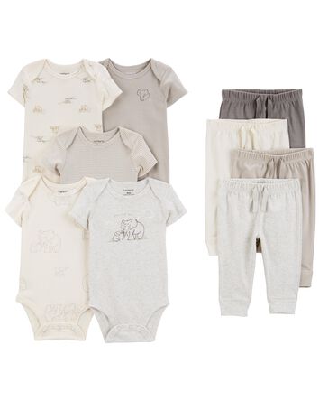Baby 9-Piece Short-Sleeve Bodysuits & Pull-On Pants Set, 