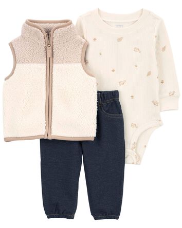 3-Piece Sherpa Little Vest Set, 