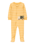 Baby Boy Truck Striped Snug Fit Cotton Footie 1-Piece Pajamas - Yellow, image 1 of 5 slides