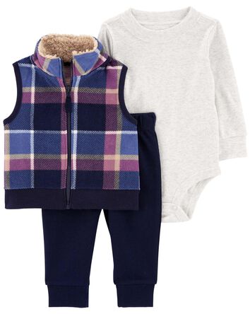 Baby 3-Piece Plaid Little Vest Set, 
