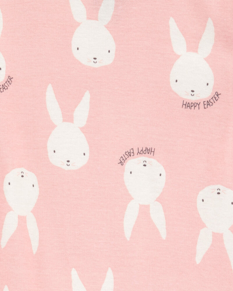 Baby Girl Bunny Print Easter Snug Fit Cotton 2-Piece Pajamas - Pink, image 2 of 3 slides