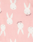 Baby Girl Bunny Print Easter Snug Fit Cotton 2-Piece Pajamas - Pink, image 2 of 3 slides