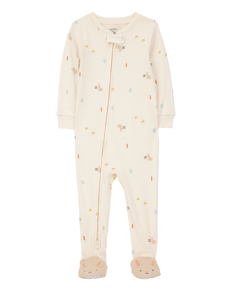 Baby Bunny Print Easter Snug Fit Cotton Footie 1-Piece Pajamas - Ivory, image 1 of 4 slides