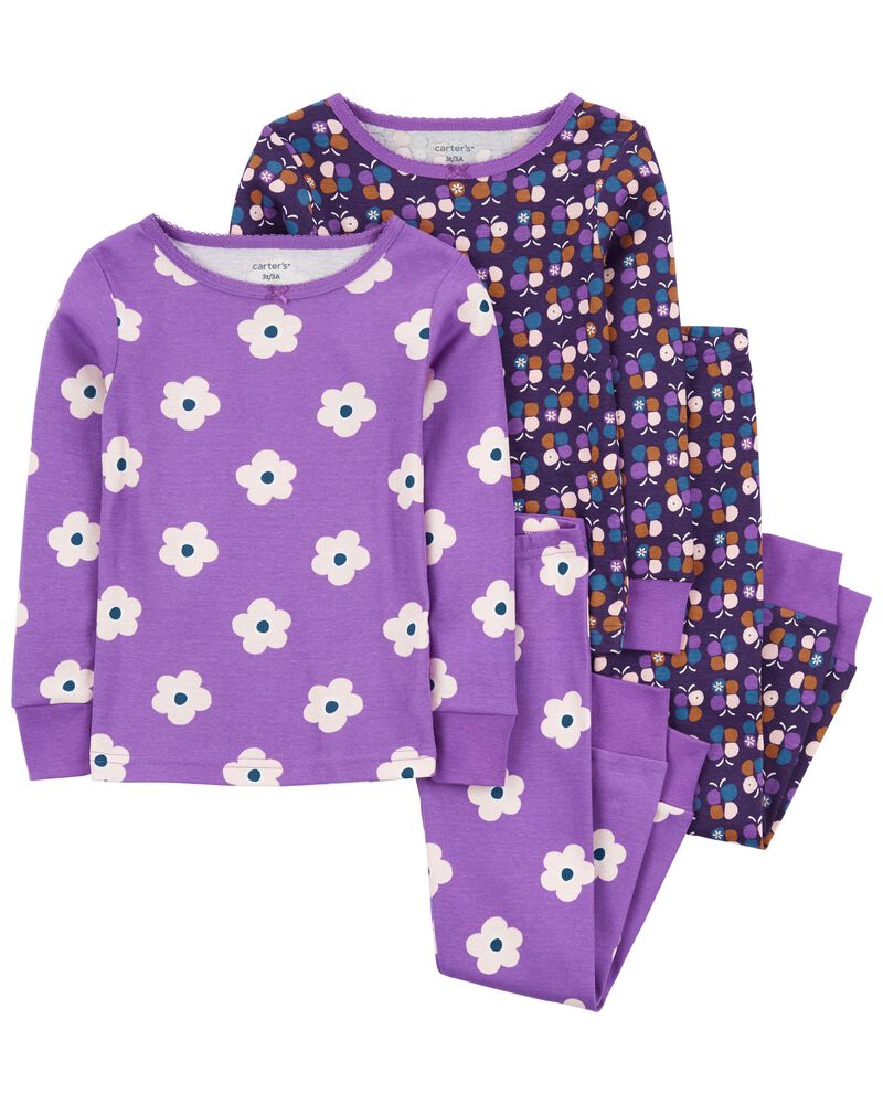 Toddler 4-Piece Flowers 100% Snug Fit Cotton Pajamas, image 1 of 4 slides