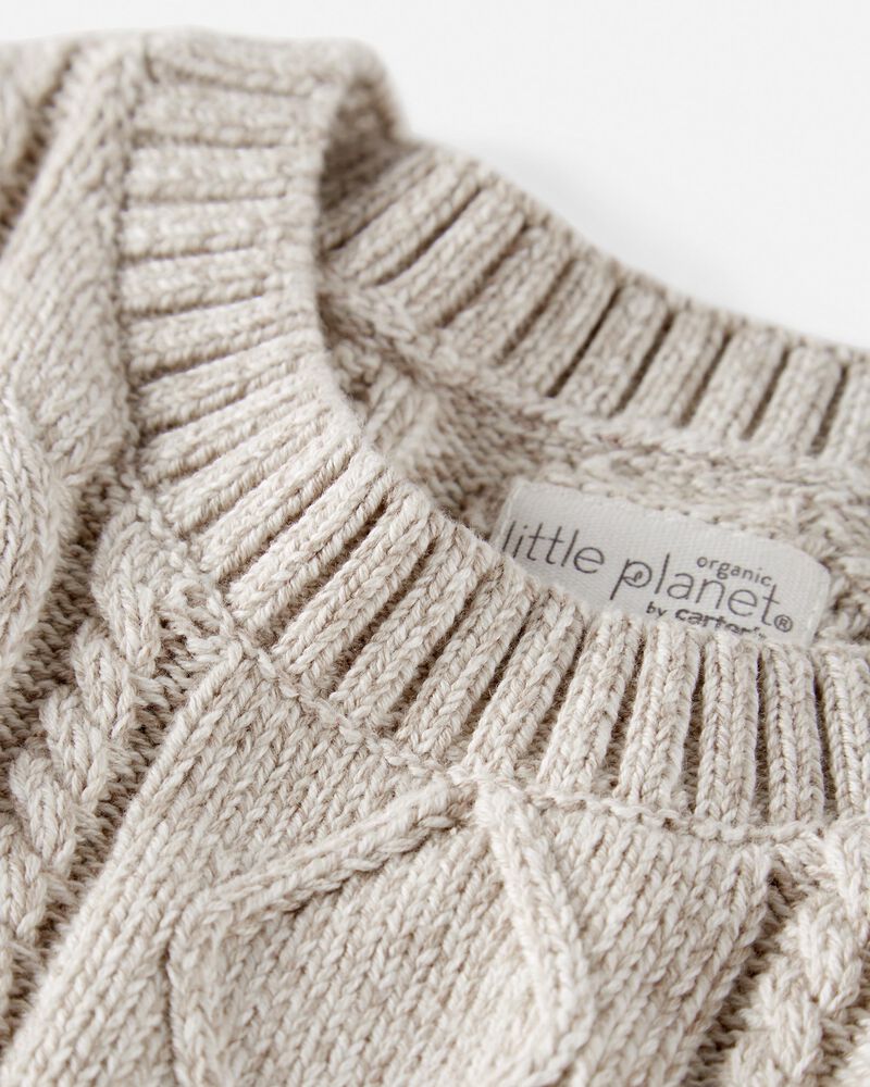 Kid Organic Cotton Cable Knit Sweater in Toasted Wheat, image 2 of 4 slides