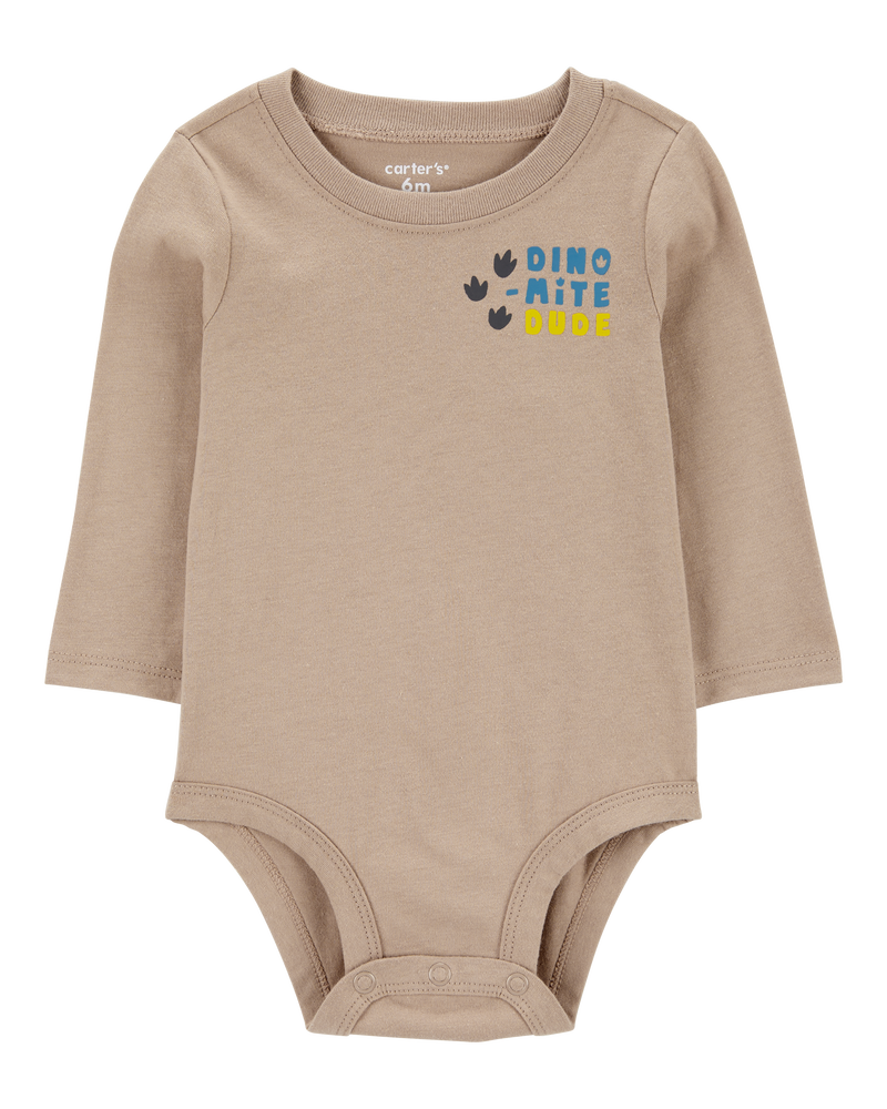 Baby Dino-Mite Dude Dinosaur Long-Sleeve Bodysuit, image 1 of 5 slides
