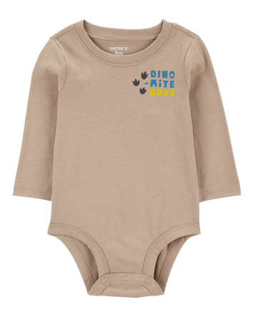 Baby Dino-Mite Dude Dinosaur Long-Sleeve Bodysuit, 
