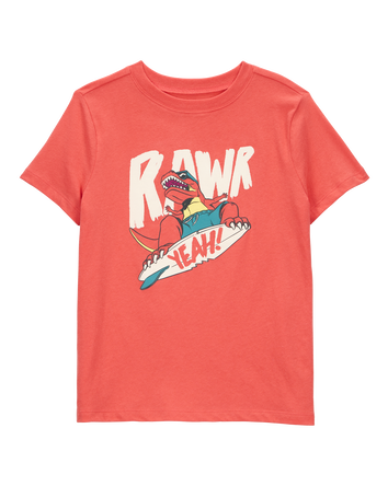 Kid Dinosaur Skateboard Graphic Tee - Orange, 