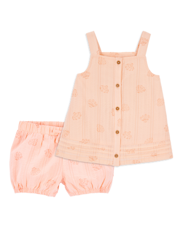 Toddler 2-Piece Seashell Cotton Tank & Pull-On Shorts Set - Coral
, 