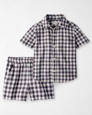 Toddler 2-Piece Gingham Button-Front Shirt & Shorts Set, 