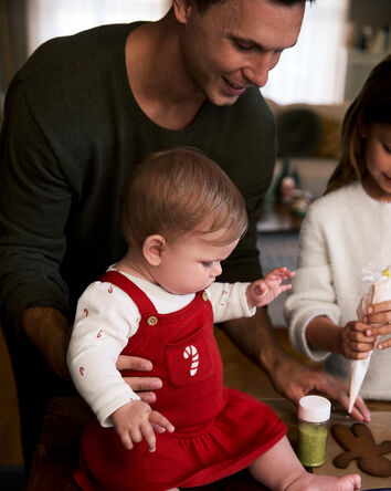 Baby Girl 2-Piece Candy Cane Print Long-Sleeve Top & Dress Set - Red, 