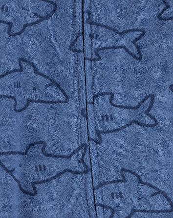 Baby Shark Print 2-Way Zip Terry Sleep & Play Pajamas - Navy, 