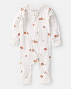 Baby Fall Print PurelySoft Long-Sleeve 2-Way Zip Sleep & Play Pajamas - White, image 1 of 8 slides