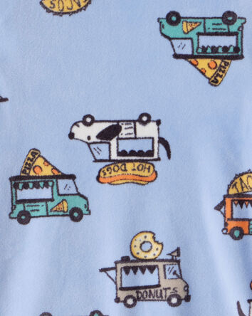 Toddler Boy Truck Print Velour Long-Sleeve Loose Fit 2-Piece Pajamas - Blue, 