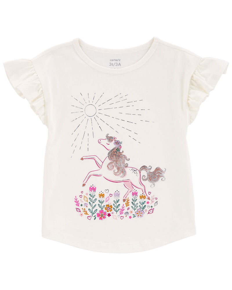 Toddler Floral Horse Flutter Tee, image 1 of 3 slides