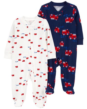 Baby 2-Pack 2-Way Zip Cotton Sleep & Play Pajamas, 