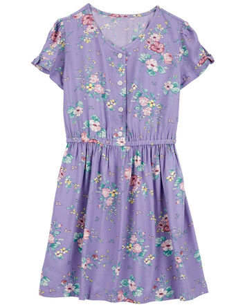 Kid Button-Front Vintage Floral Dress, 