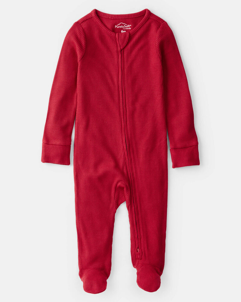 Baby Solid Print PurelySoft Long-Sleeve Sleep & Play Pajamas - Red, image 1 of 7 slides