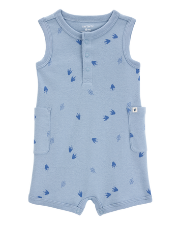 Baby Boy Dinosaur Cotton Romper - Blue, 