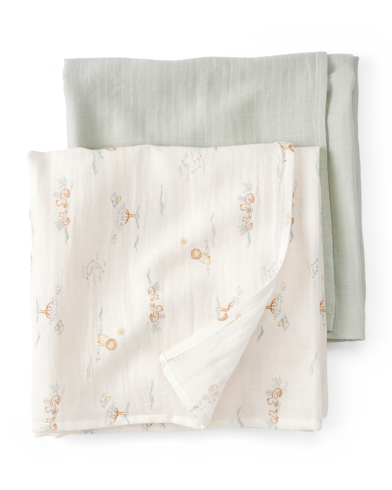 Boys 2-Pack Lion Print Muslin Swaddle Blankets - Green, image 1 of 1 slides