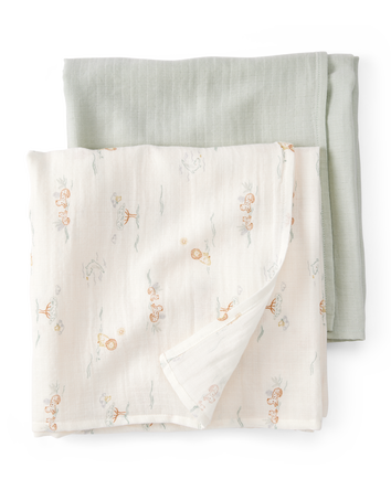 Boys 2-Pack Lion Print Muslin Swaddle Blankets - Green, 