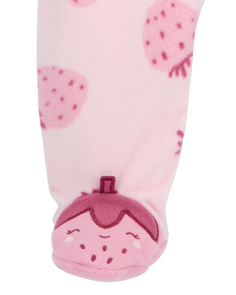 Baby Strawberry Fleece Footie Sleep & Play Pajamas, image 3 of 5 slides