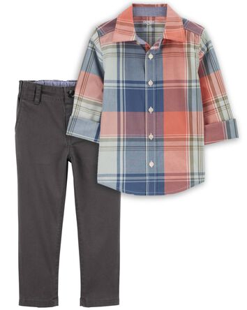 Baby 2-Piece Plaid Button-Front Shirt & Chino Pants Set, 