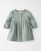 Baby Organic Cotton Gauze Button-Front Dress in Sage Pond, image 1 of 6 slides
