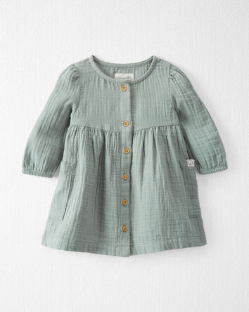 Baby Organic Cotton Gauze Button-Front Dress in Sage Pond, 