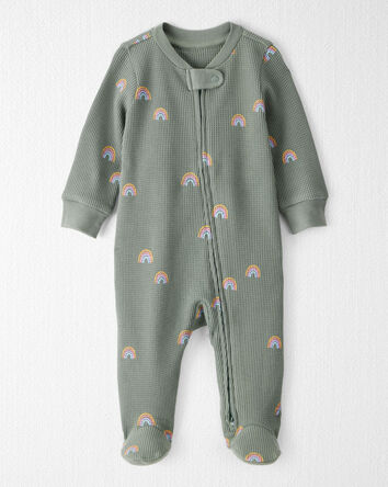 Baby Waffle Knit Sleep & Play Pajamas in Magical Rainbow Print Made with Organic Cotton, 