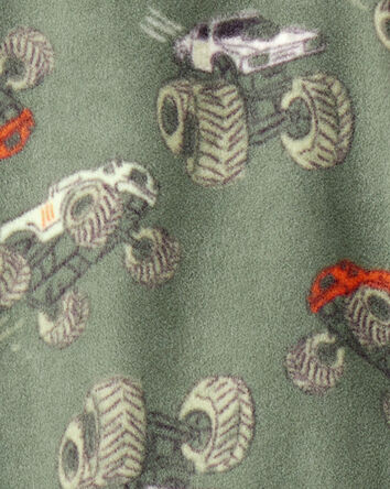 Kid 1-Piece Monster Truck Fleece Footie Pajamas - Green, 