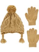 Gold - Kid 2-Pack Trapper Hat & Gloves