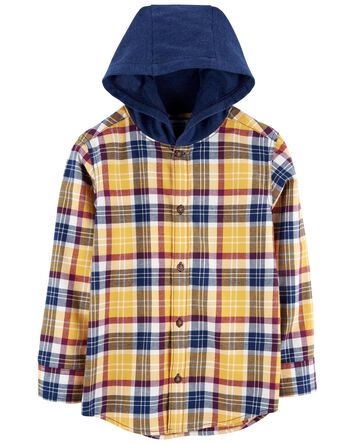 Kid Hooded Flannel Button-Front Shirt, 