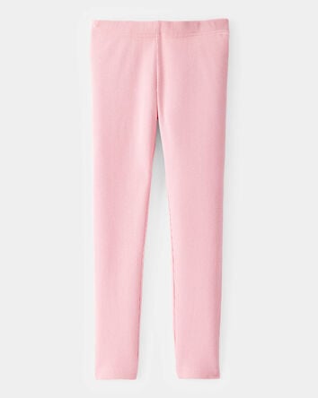 Kid Solid Cotton Ribbed Stretch Leggings - Pink, 