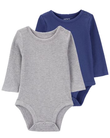 Baby 2-Pack Waffle Knit Long-Sleeve Bodysuits, 