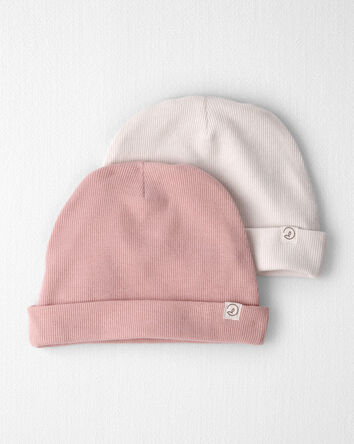 Baby Girl 2-Pack Organic Cotton Rib Caps, 