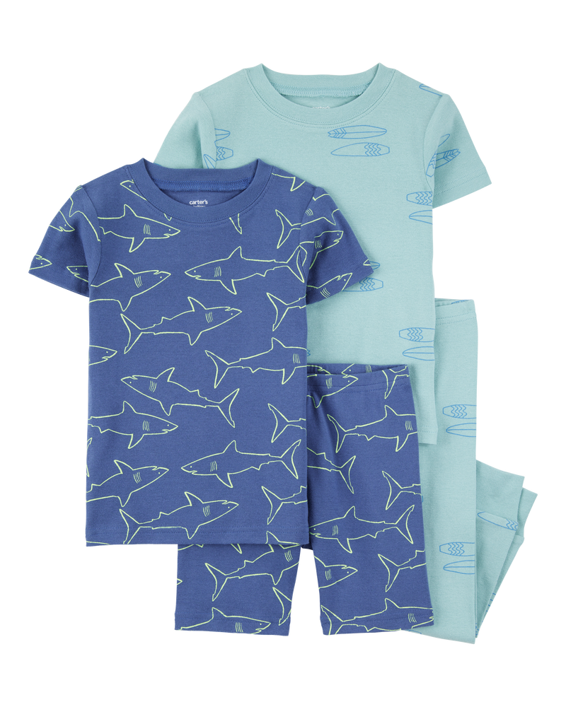 Baby 4-Piece Shark Surfboard 100% Snug Fit Cotton Pajamas - Blue, image 1 of 4 slides