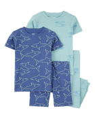 Baby 4-Piece Shark Surfboard 100% Snug Fit Cotton Pajamas - Blue, image 1 of 4 slides