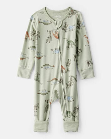 Baby Boy Dinosaur Print PurelySoft Long-Sleeve Sleep & Play - Green, 
