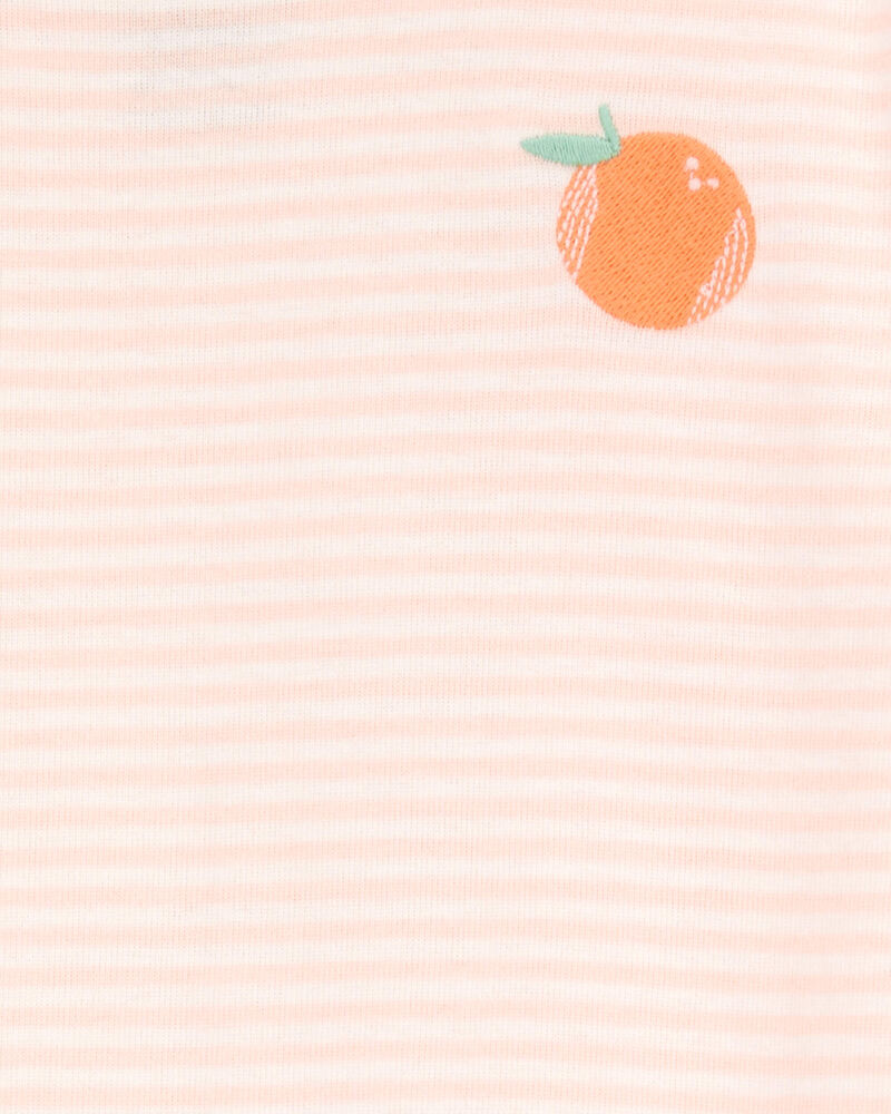 Kid Orange Striped Snug Fit Cotton 4-Piece Pajamas, image 3 of 5 slides