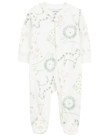 Baby Animal Print Zip-Up Cotton Sleep & Play Pajamas, 