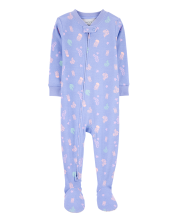 Baby Girl 1-Piece Jellyfish 100% Snug Fit Cotton Footie Pajamas - Purple, 