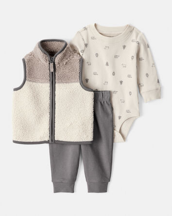 Baby Boy 3-Piece Tee & Pant Set - Ivory/Grey, 
