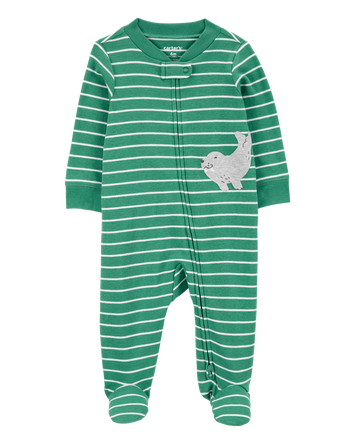 Baby Boy Striped Walrus 2-Way Zip Sleep & Play Pajamas, 