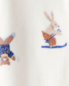 Baby Boy Animal Ski Print Loose Fit Long-Sleeve Sleep & Play Pajamas - Cream, image 2 of 3 slides