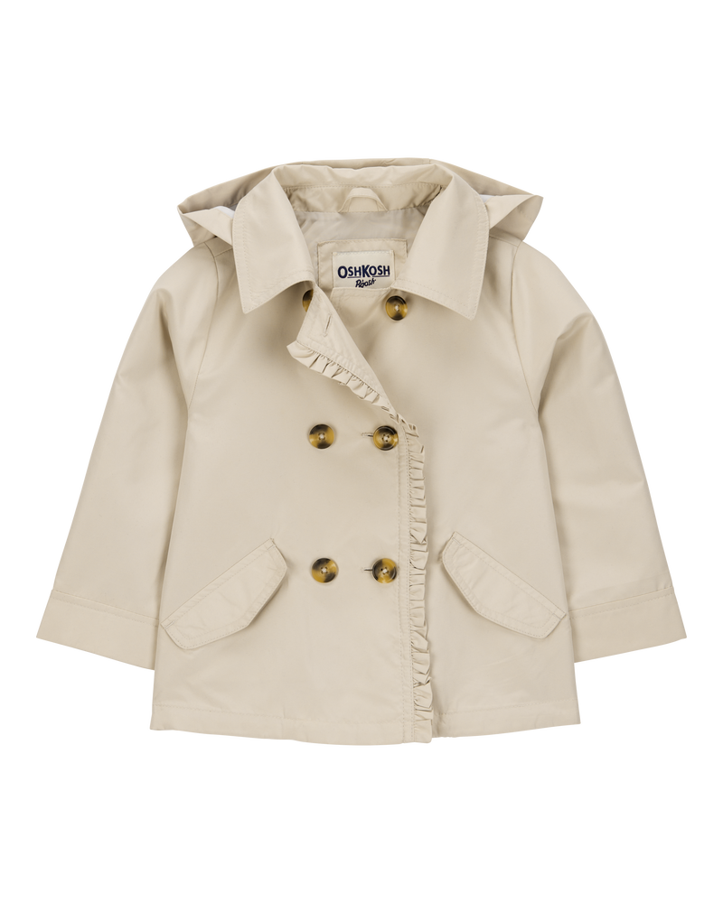 Toddler Ruffle Trench Coat - Khaki, image 1 of 5 slides