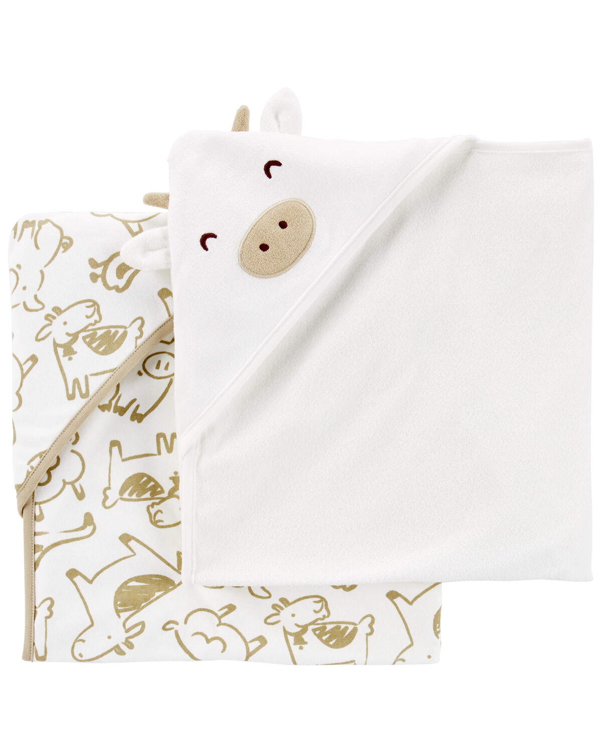 White/Brown Baby 2Pack Hooded Baby Towels